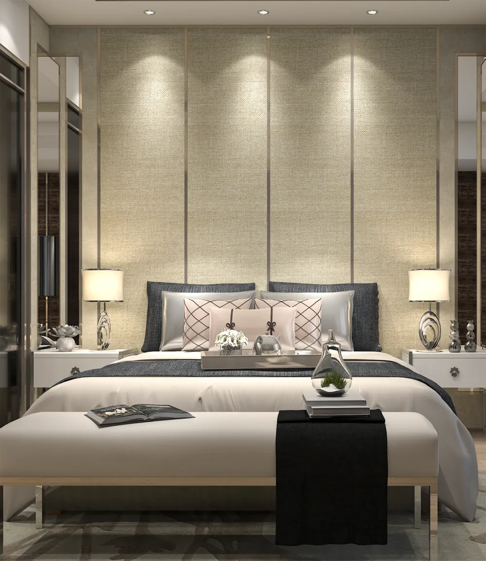 Rooms 3d Rendering Luxury Modern Bedroom Suite In Hotel J83FA2Q
